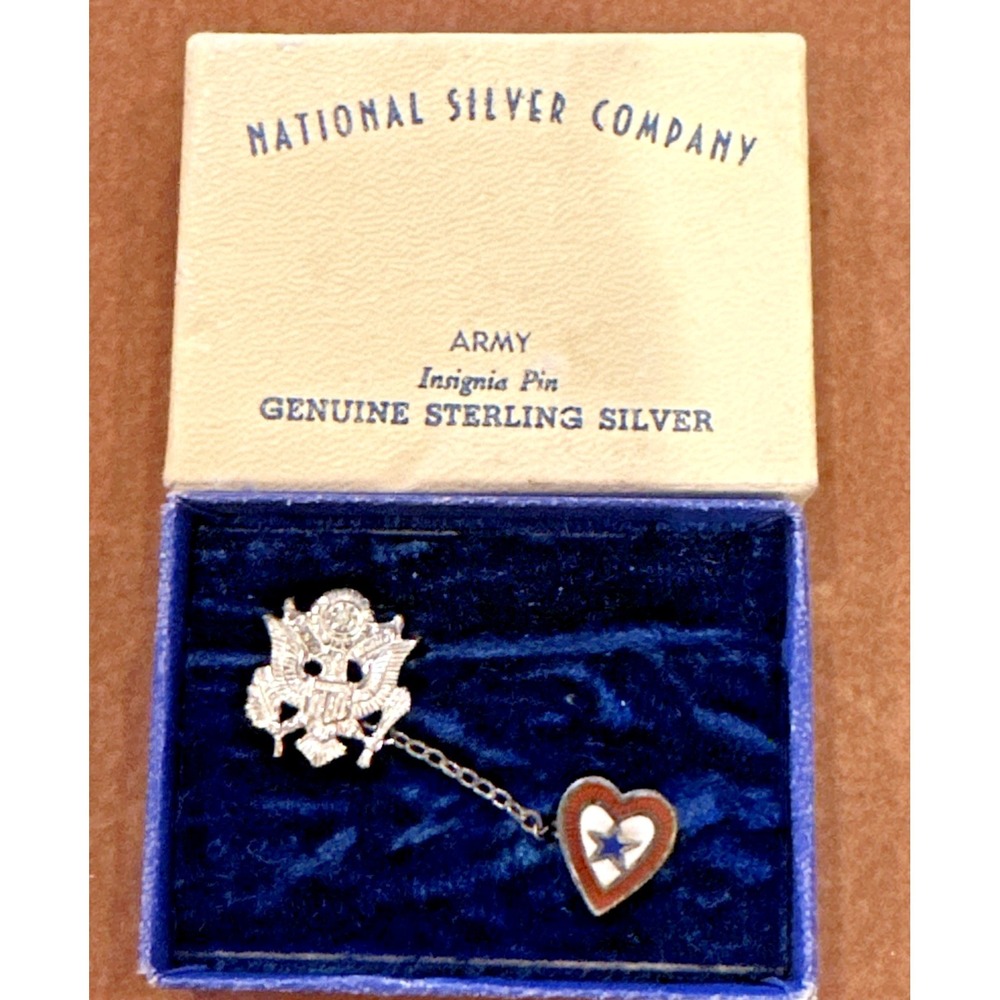 World War II US Army Insignia Pin Sterling Enamel Blue Star Sweetheart Badge